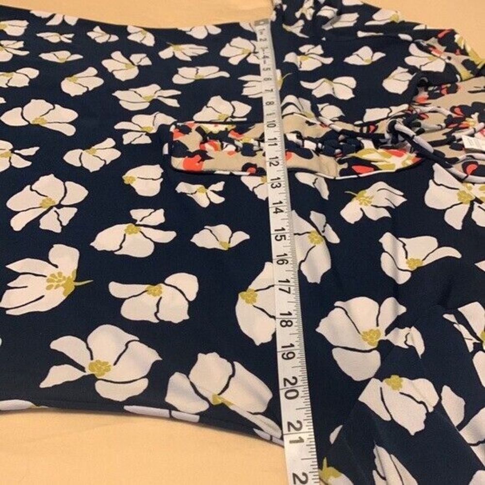 Charter Club Top, Popover, 3/4 Sleeves, Navy Blue with White Floral Print, Large - Picture 9 of 10